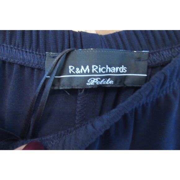 R & M Richards Pants Suit Navy Blue Short Sleeve Rusche'd Embellished Womens 12P - Picture 10 of 14